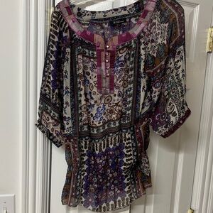 Chic Bohemian Women's Blouse in Purple and Cream